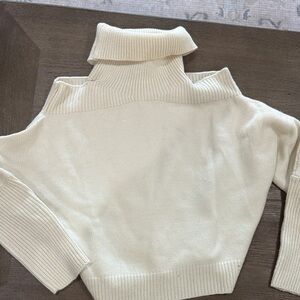 Lovers + Friends Off-Shoulder Cream Turtleneck Sweater